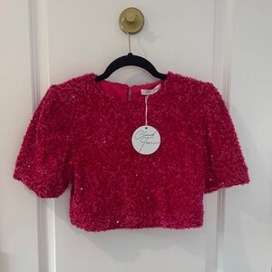 Chic Glam Pink Sequin Crop Top